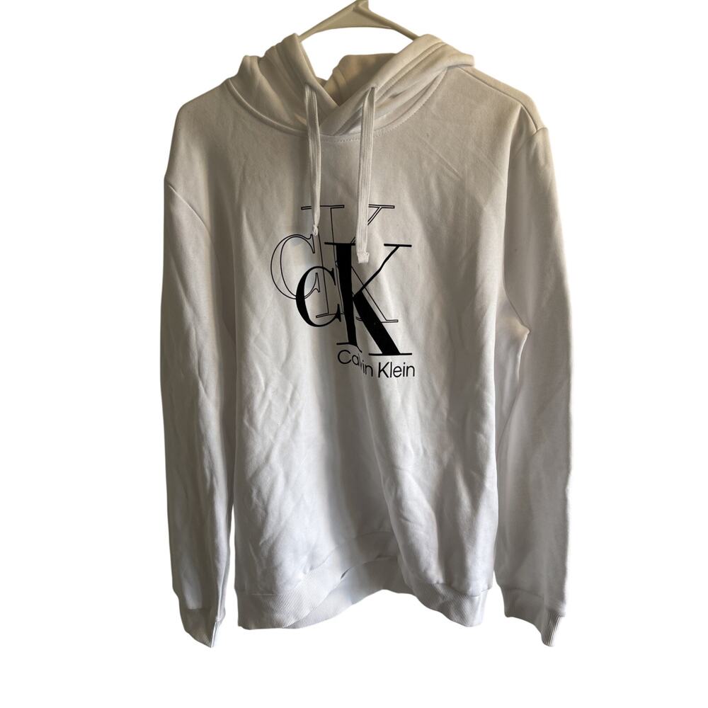 Calvin Klein Jeans Mens White Sportswear Pullover Streetwear Hoodie Sweatshirt M